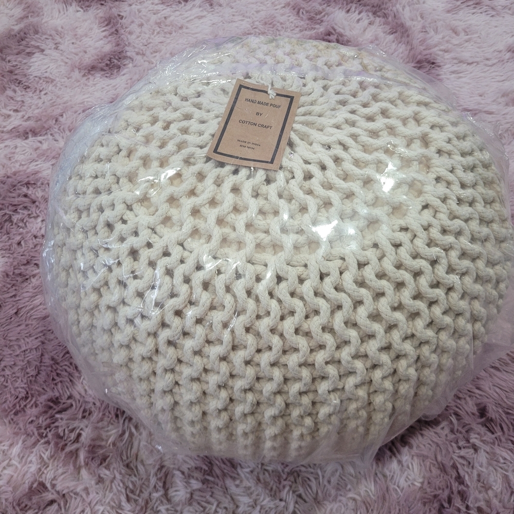 Hand knitted cable style dori pouf